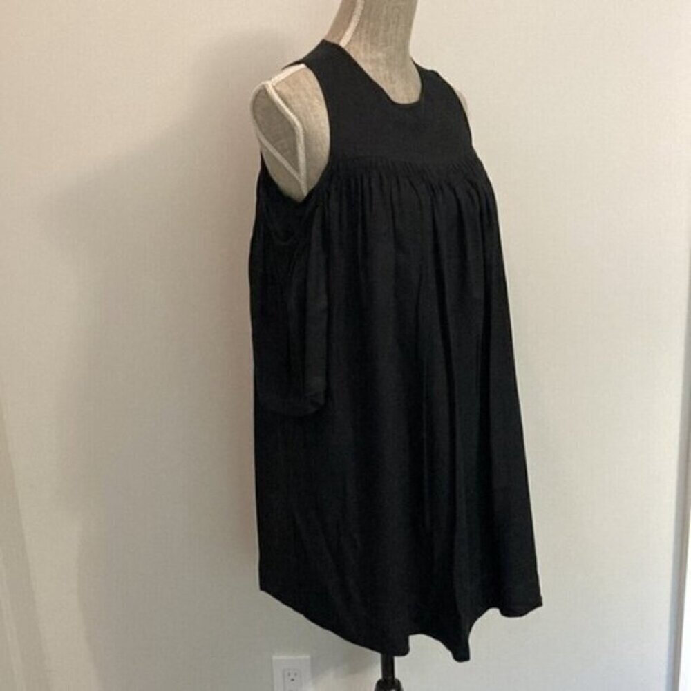 OAK + Fort Black Oversized Flowy Mini Dress Boho Festival Chic Minimalist - Picture 8 of 11